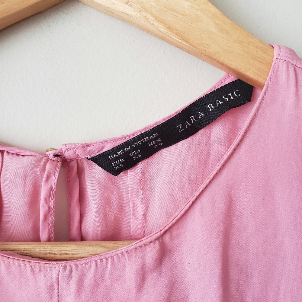 Zara Basics Pink Pleated High Neck Blouse - Picture 7 of 8